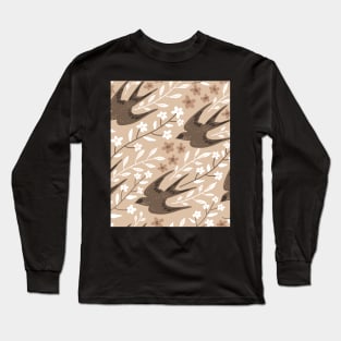 Birds And Flowers Pattern Long Sleeve T-Shirt